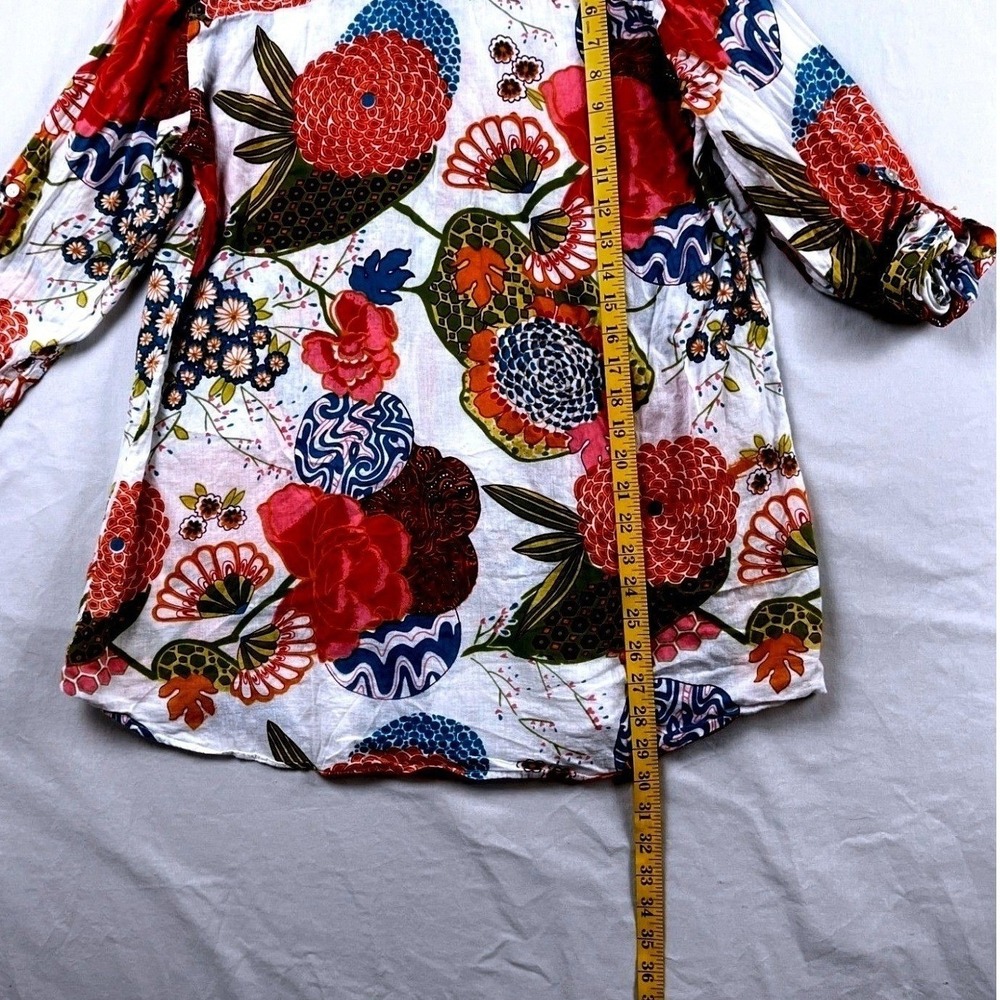 KikiSol Button Down Shirt Womens Large White Multicolor Floral Cotton Boho L/S - Picture 5 of 9